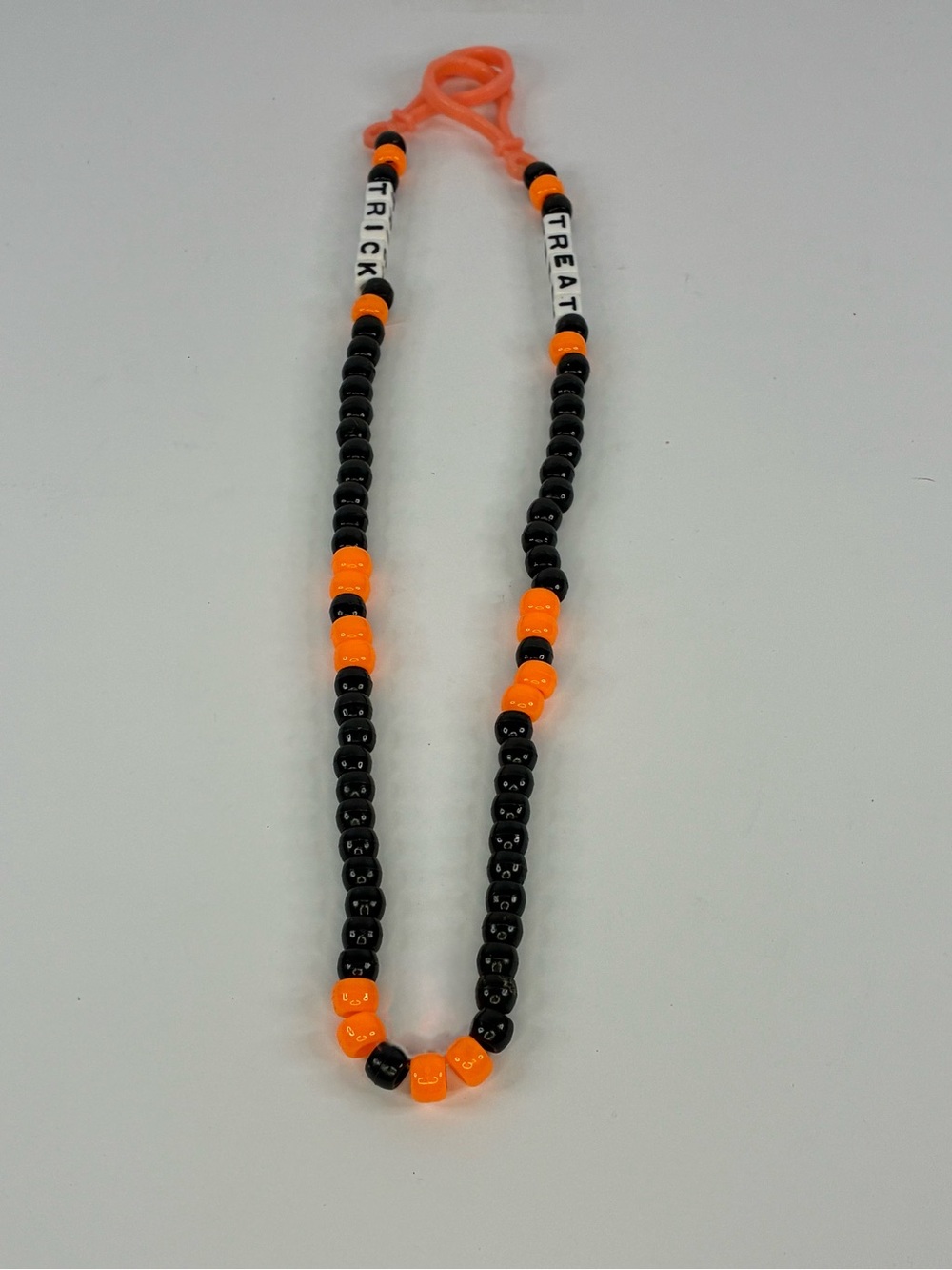 Handmade Halloween 'Trick Treat' Beaded Necklace - Black & Orange